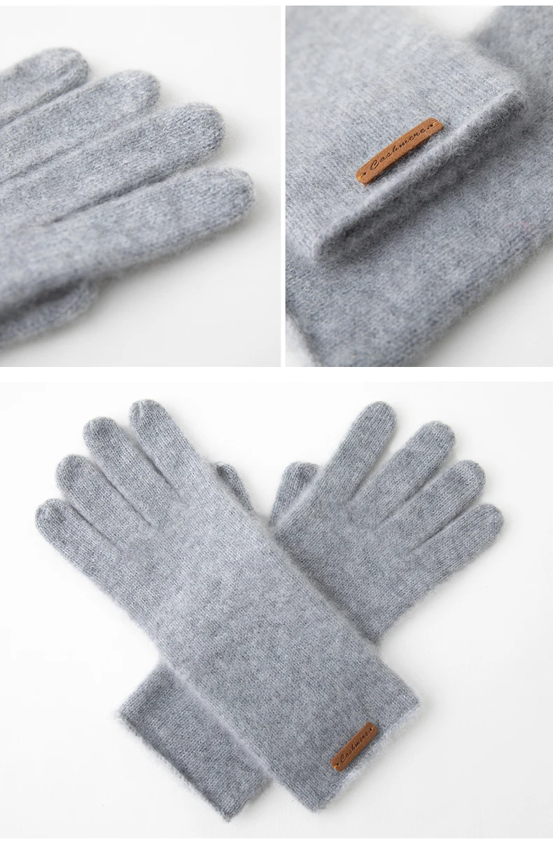 High-Quality Pure Cashmere Five-Finger Gloves Solid Color Long Warm Gloves For Men/Women Winter Outdoor Knitted Mittens Unisex