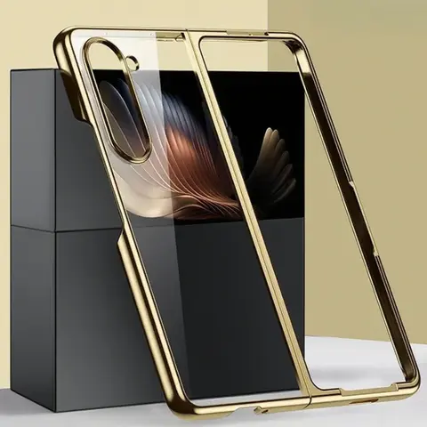Clear Electroplated Plastic Phone Case for Samsung Galaxy Z Fold 7 6 5 4 3 Fold7 Fold6 Fold5 Fold4 Fold3 5G Hard Shell Cover