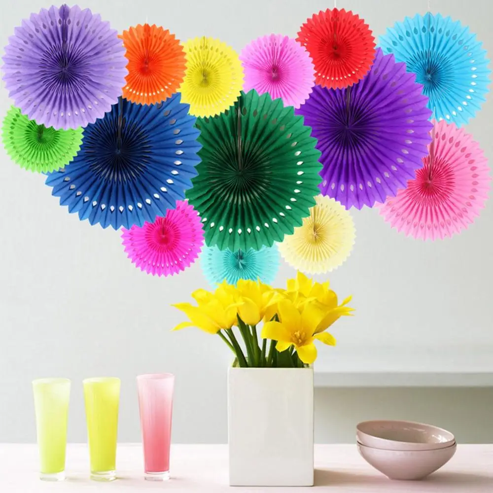 Backdrops Decoration Party Round Birthday Paper Fans Tissue Flower Paper Cut-Out Honeycomb Pinwheels