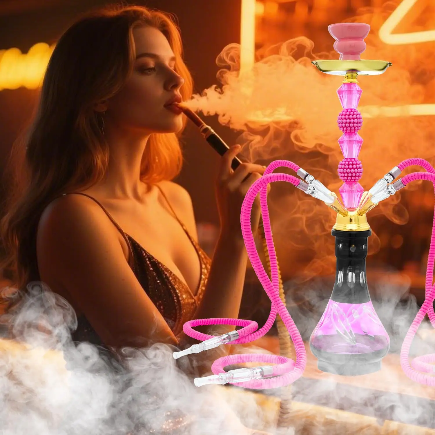 

Premium Complete Hookah Set Portable Durable Pink for Home Party