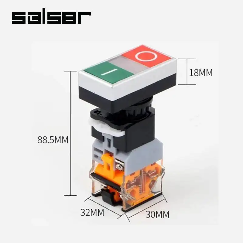 Interruttore a pulsante a testa piatta da 22 mm LA38-11D/RG Rosso Verde con luce ON-OFF Ripristino momentaneo Contatto in ottone/argento