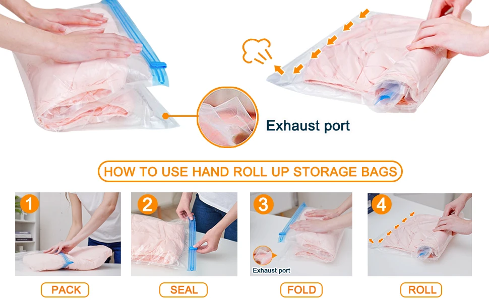 Roll-Up Travel Space Saver Aufbewahrungstaschen für Gepäck, Kleidung, Kreuzfahrtschiff, Essentials Home Packing-Organizer – Detail 7