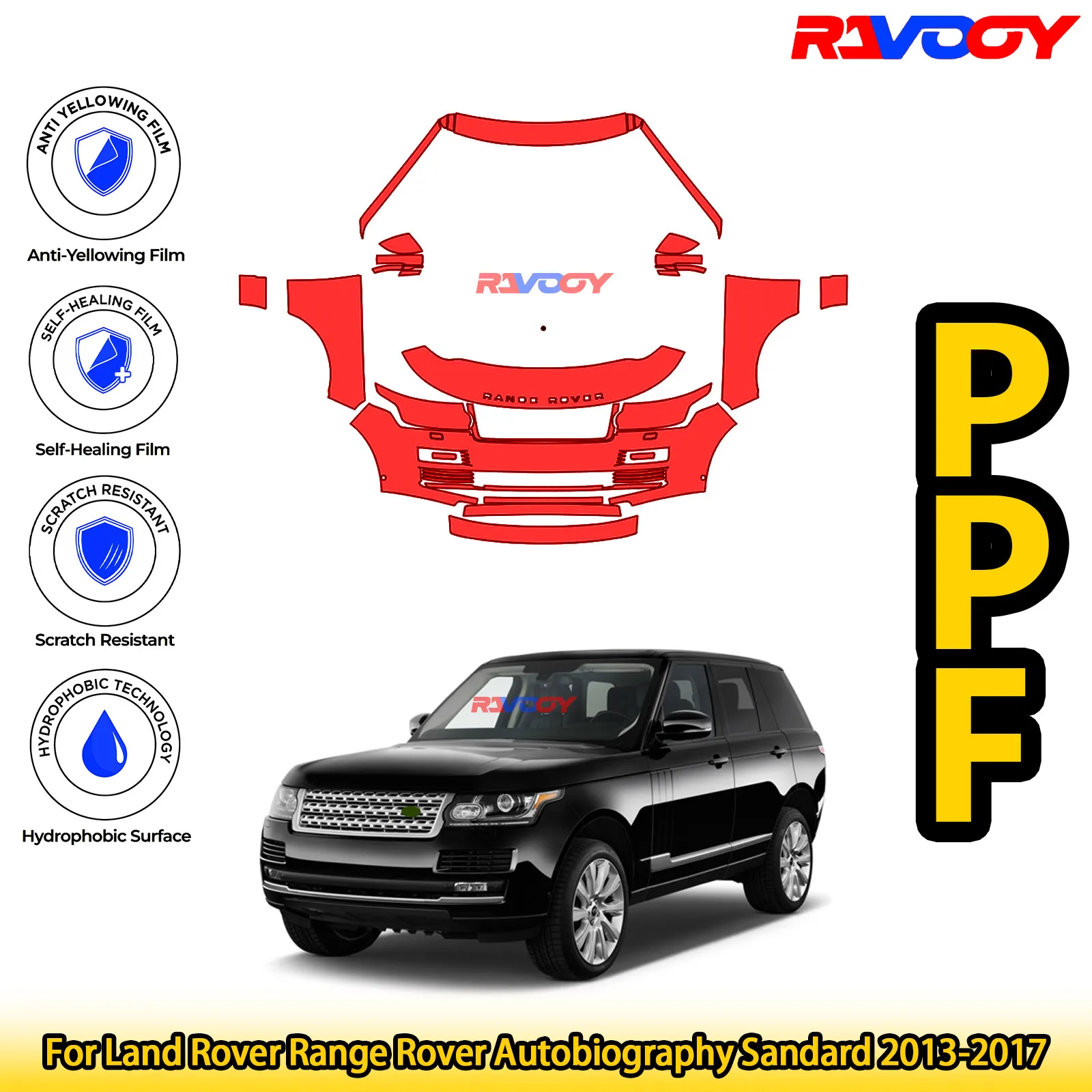 

Для Land Rover Range Rover Autobiography Sandard 2013-2017 глянцевая матовая черная предварительно вырезанная передняя пленка PPF комплект защитной пленки для краски