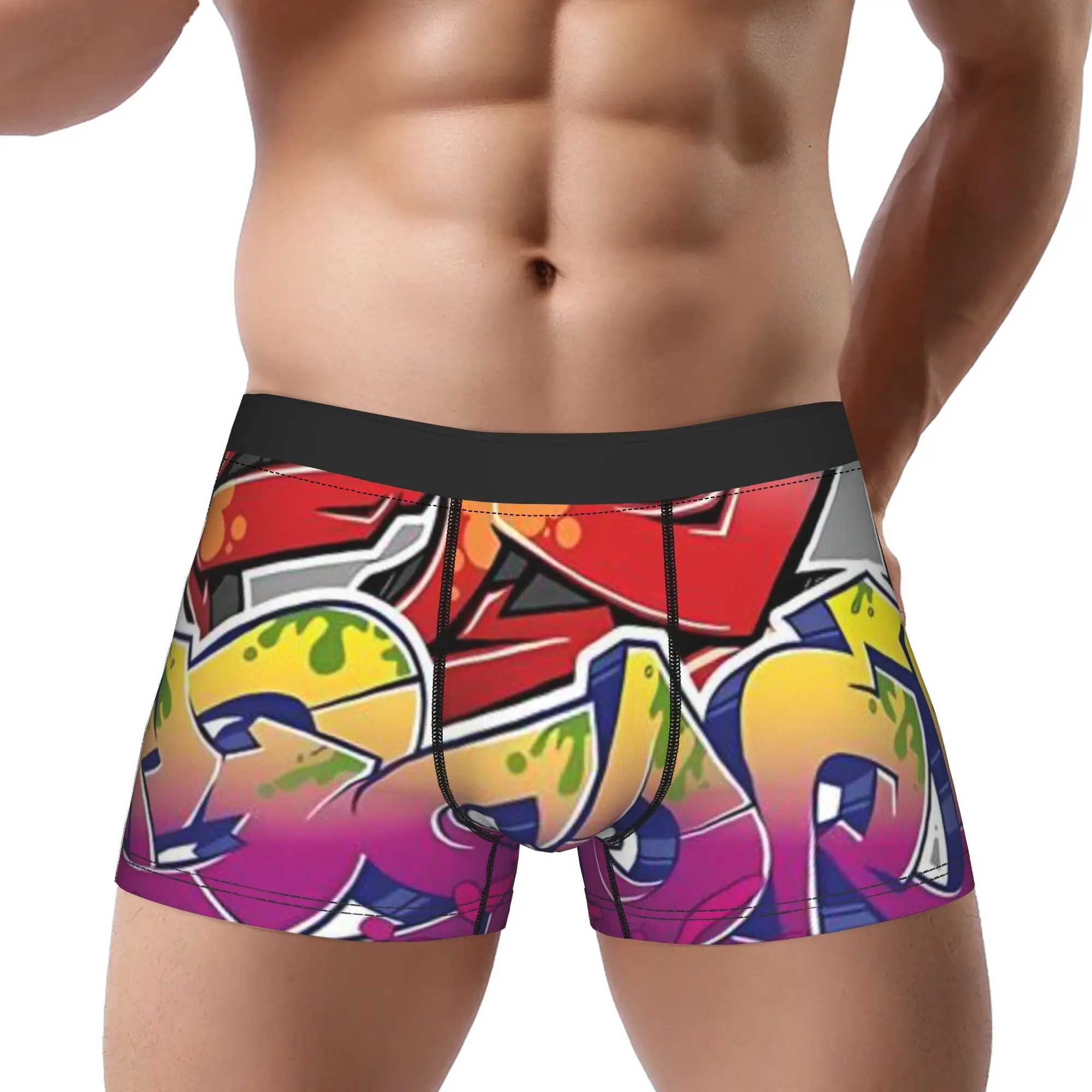 

Красочные трусы-боксеры с граффити-принтом для мужчин, дышащие, вентилируемые