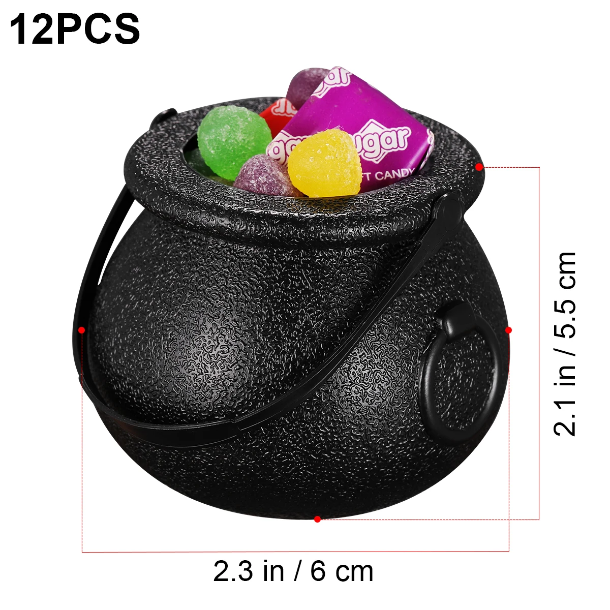 12 Pcs Halloween Candy Bucket Small Witch Trick or Treat Candy Pail Holder Halloween Party Storage Jar - 6x5.5cm (Black)