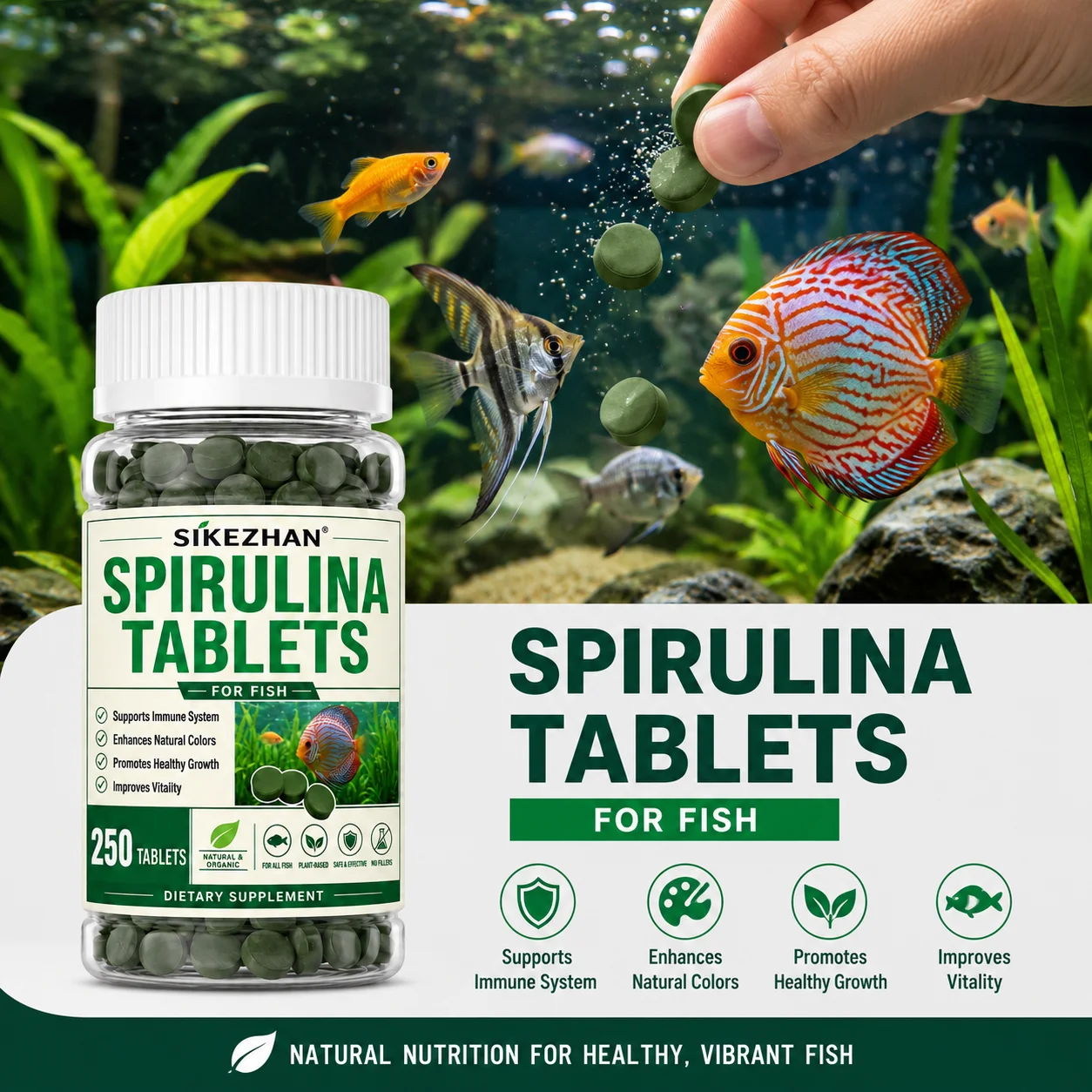 Tabletas de Espirulina de Alta Pureza, Alimento Enriquecido con Algas Espirales para Mascotas, Peces, Camarones Rojos, Comida para Peces de Acuario SIKEZHAN