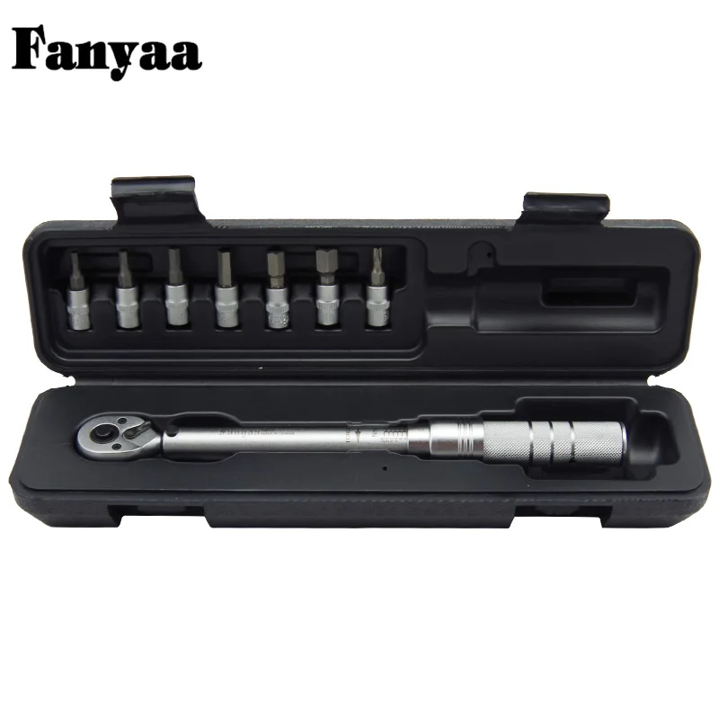 

3-15Nm Torque Wrench Bit Sockets Set 1/4 Inch Ratchet Spanner With Driver Sockets 7 Bits H3,4,5,6,8,10,T25 Bike Repair Wrench