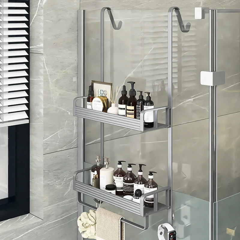 توفير المساحة غرفة الاستحمام هلام الاستحمام رف معلق الحمام منشفة ورقية سلة معلقة المنزل طبقة مزدوجة رف الحمام