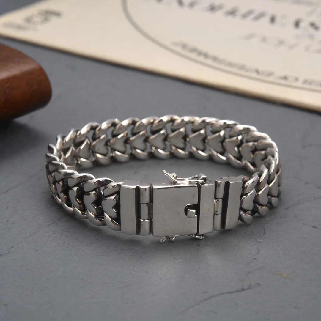 Silver Color Simple Fashionable Glossy Love Men's Bracelet Width 16mm Versatile HeavyIndustry Wide Version Bracelet Jewelry
