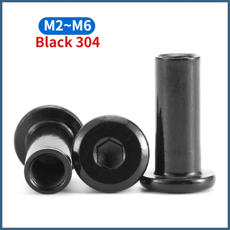 M2 M3 M4 M5 M6 Black 304 Stainless Steel Flat Hex Hexagon Socket Head Furniture Rivet Connector Insert Sleeve Cap Nut