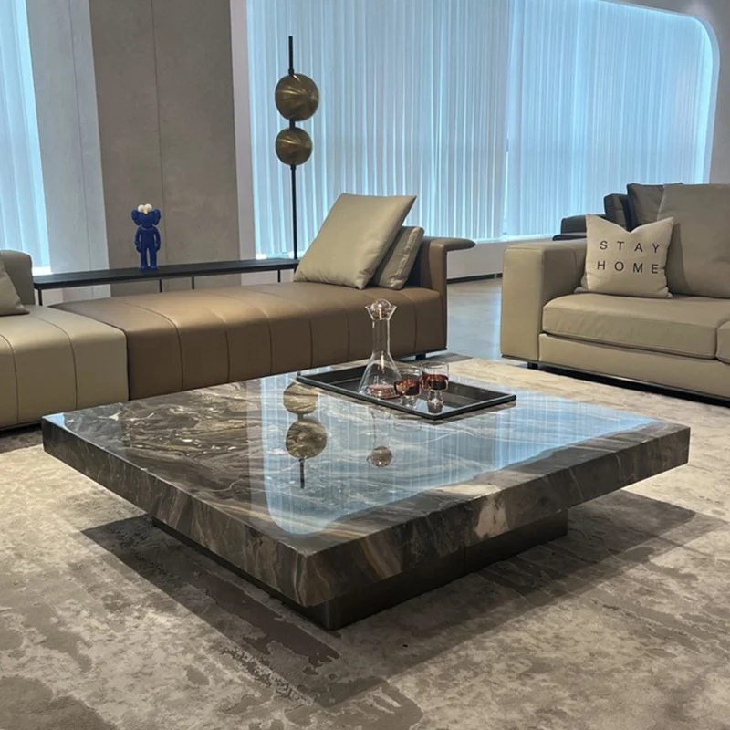 Luxury Living Room Furniture Italian Modern Square Coffee Table Nature Marble Lava Stone Coffee Table Marble Stainless Steel