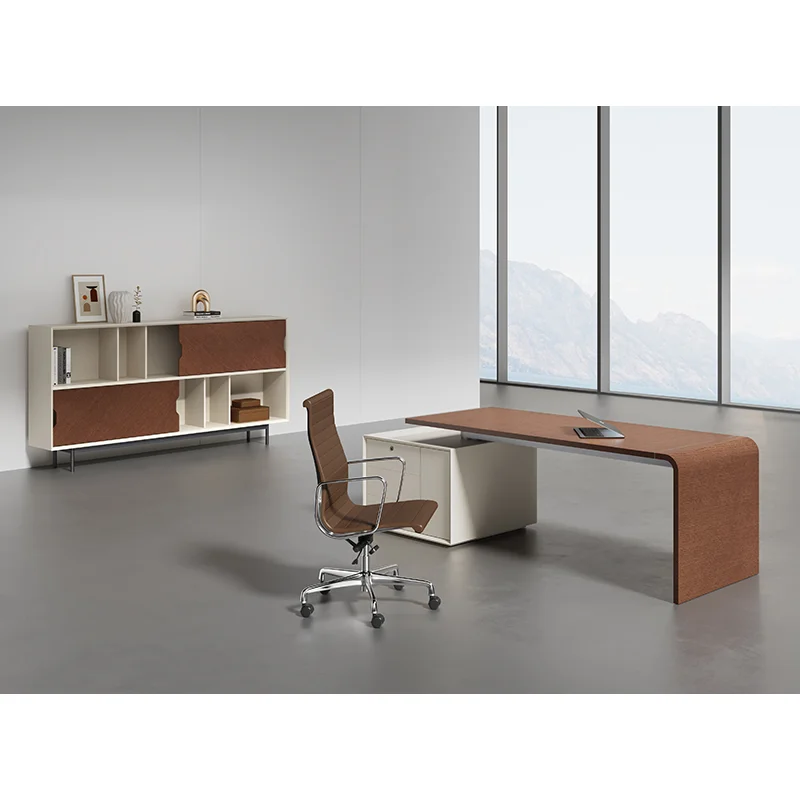 Hot-selling Modern Modular Luxury Office Furniture Wooden Work Table Revolving L Shaped Executive Office Desk With Side Cabinet
