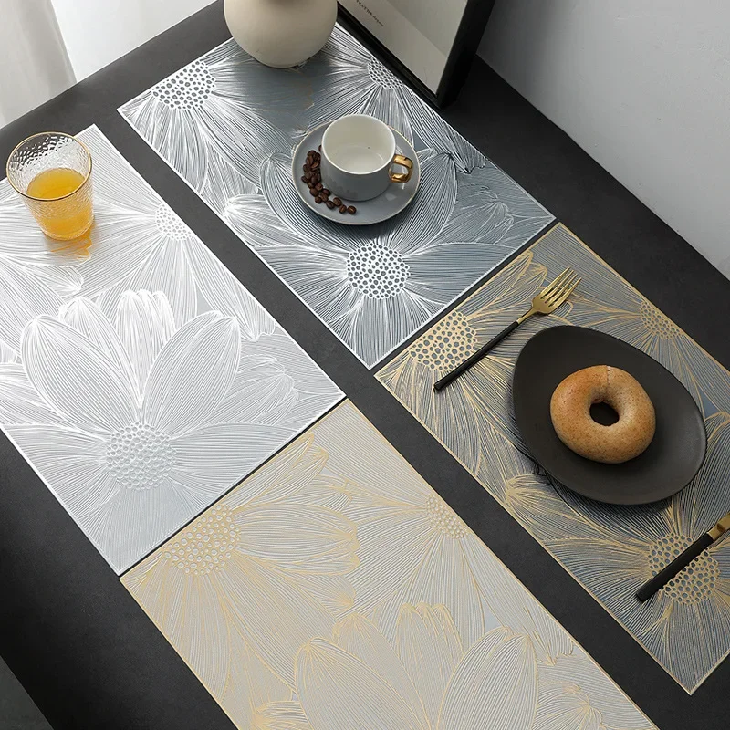 Pvc Sunflower Bronzing Insulation Placemat 8Pcs Rectangular Waterproof Table Mat Exquisite Restaurant Hotel Countertop Protector