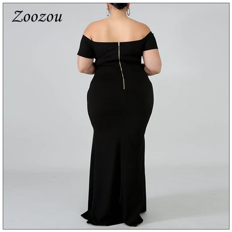 Strona otwarta Prom formalna strona Maxi sukienka dla kobiet Plus rozmiar 4XL eleganckie sukienki z odkrytymi ramionami letnia czarna sukienka z