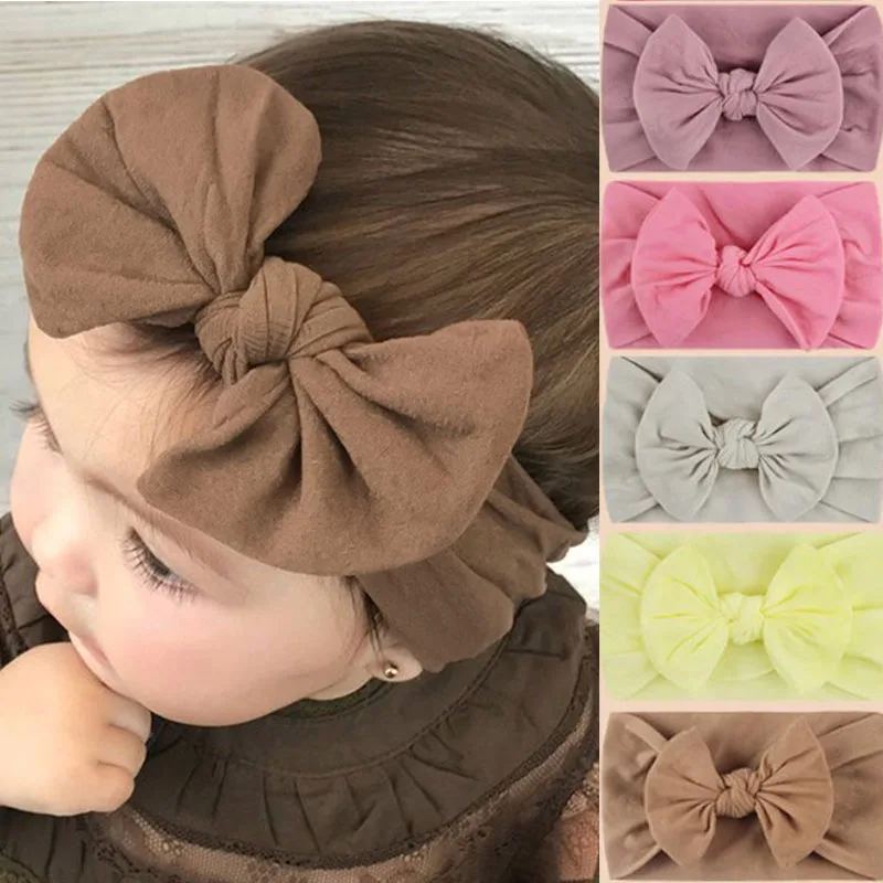 Lovely Newborn Baby Headband for Girls Elastic Knit Children Baby Bows Soft Nylon Kids Headwear Hair Accessorie Bandana