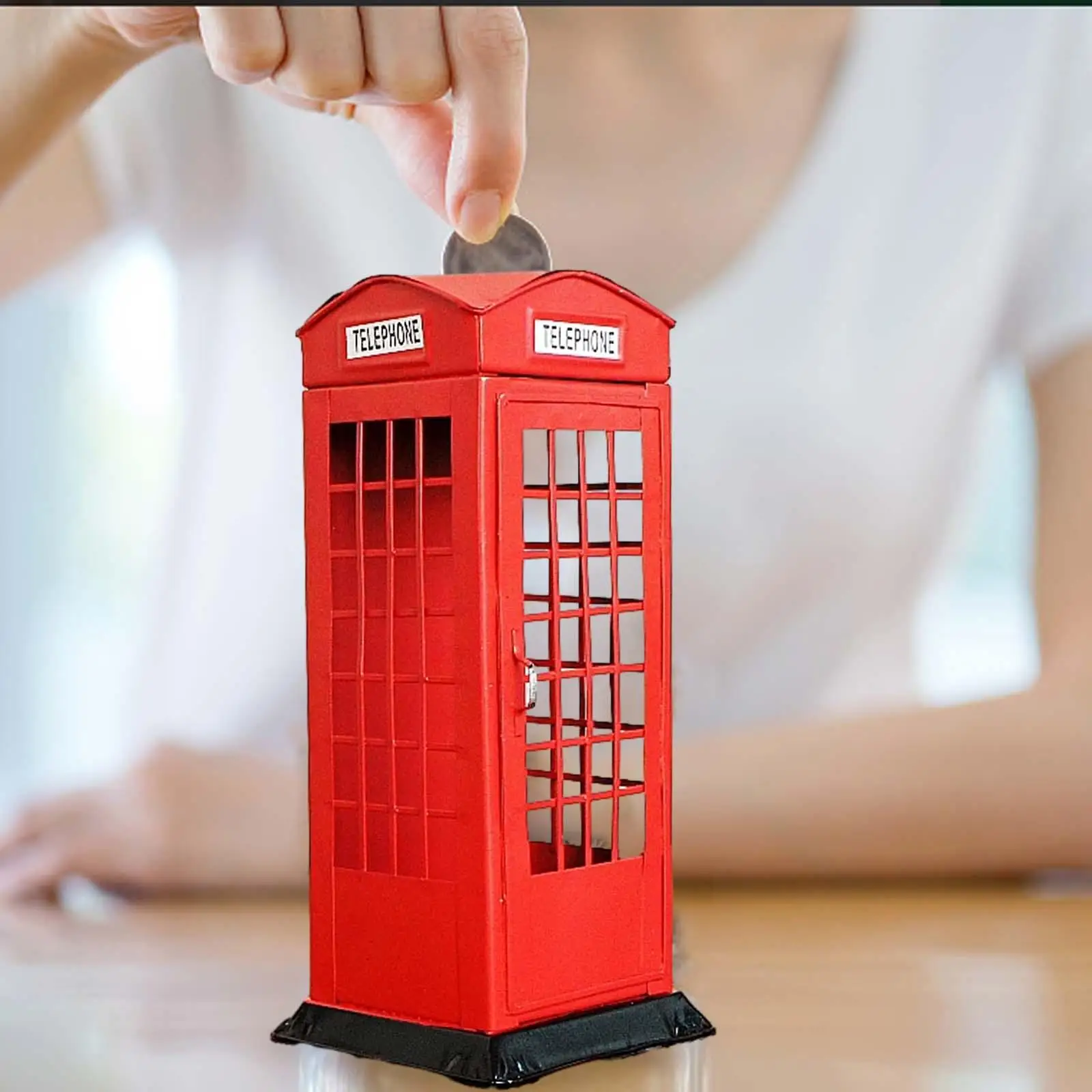 Telephone Booth Piggy Bank Saving Pot, Tabletop Ornament, Creative Metal Figurine Money Pot, Money Box, Birthday Gifts