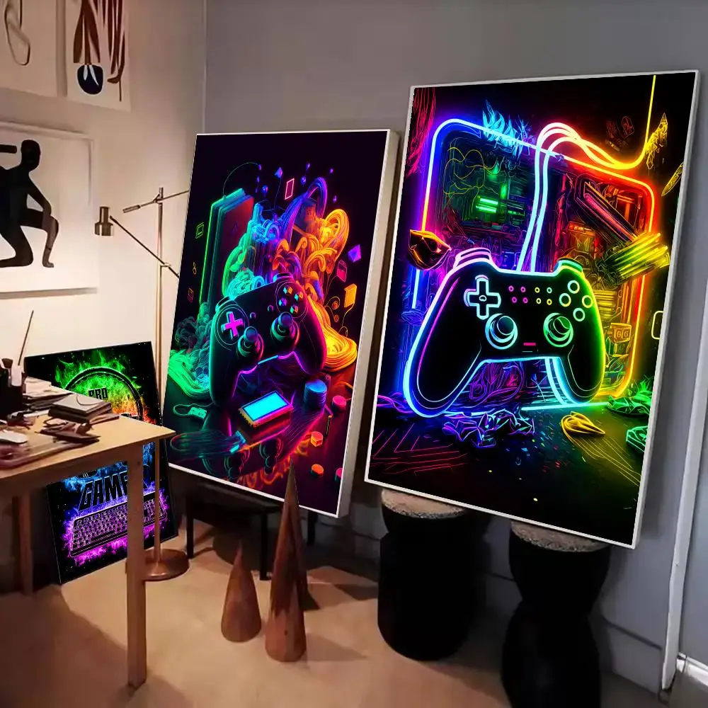 Neon Pro PC Gamer Poster Home Living Bed Room Bar Hallway Sticky Wall Art Printing Aesthetic Decor