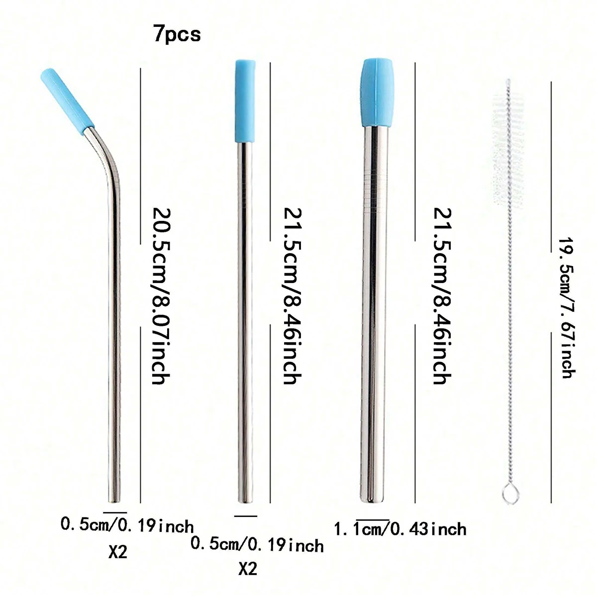 7pcs, Straw, Stainless Steel Reusable Straws With Silicone Straw Tip,Tea Straws, Travel, Beach, Party Supplies