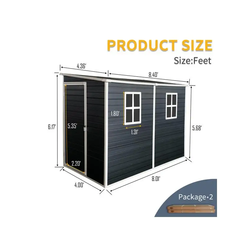 سقيفة تخزين خارجية مقاس 4 × 8 أقدام مع أرضية - هيكل من الراتنج، مقاومة للماء، أبواب قابلة للقفل، نافذة للفناء، الفناء، الحديقة - #5