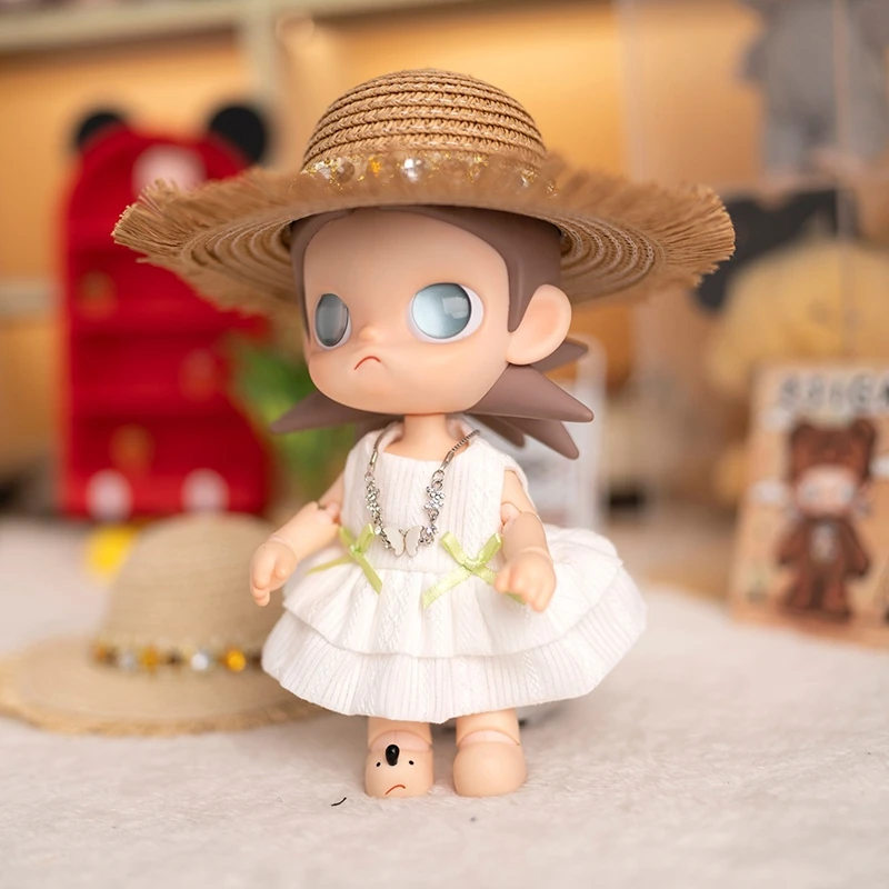 Ubranka dla lalek Zsiga 1/8 BJD, letni słomkowy kapelusz, srebrny naszyjnik z motylem, biała sukienka, akcesoria dla lalek, prezent dla dziewczynek.