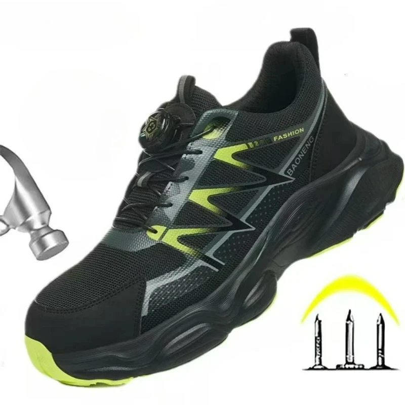 

Мужская защитная обувь, рабочие ботинки, противоударная, противопрокольная обувь со стальным носком, защитные мужские ботинки, неразрушимая обувь с вращающейся кнопкой