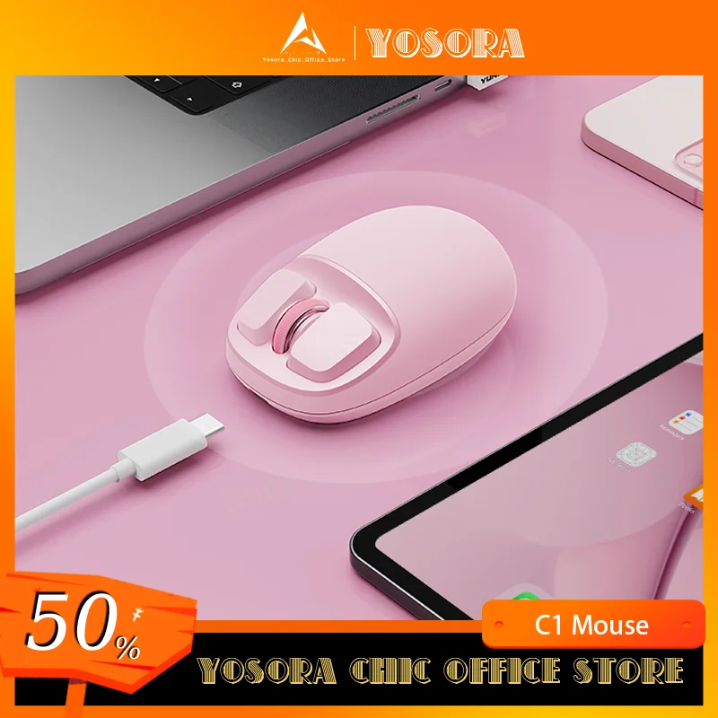 YUNZII C1 Mouse Puff 3mode Wireless Bluetooth Mouse Bass Key Scroll Wheel 85g 500mHa Gaming Mouse Optical Tracking Custom Mice