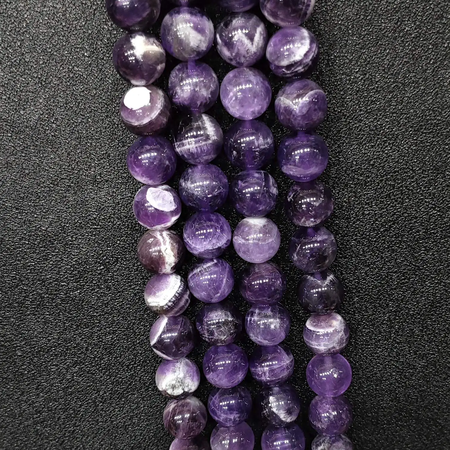 Natural Dream Amethyst Gemstone Beads 4mm-14mm Smooth Round Chevron Loose Crystal Strand for DIY Jewelry Making Craft Supply