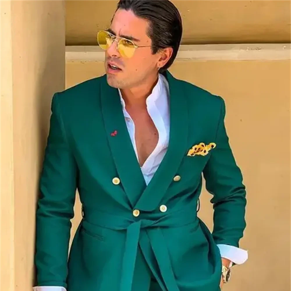 

Men Business Green Casual Mens Suits Wedding Party Jacket Pants 2025 Set Male Blazer Coat Pants 2PCS Slim Fit Suits