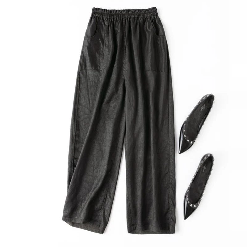 Double Sided 100% Natural Mulberry Silk Turtle Crack Fragrant Cloud Yarn Retro Artistic Elastic Waist Women's Fashionable Pants