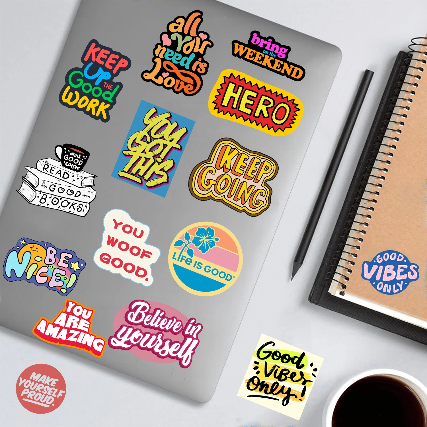 50PCS English Phrases Sticker Notebook Creative Skateboard Phone DIY Laptop Luggage Phone Motorcycle Landscape Guitar Decal ﻿