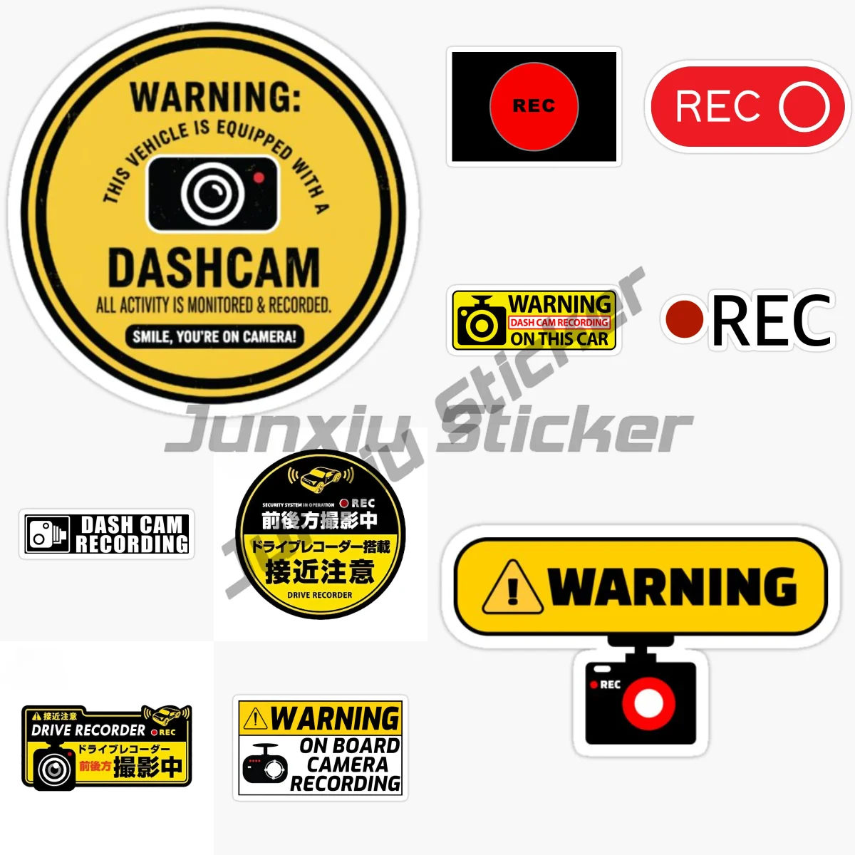 

REC Notice Drive Recorder Warning Car Stickers Occlusion Scratch Drive Carefully PVC Decal Waterproof Windows Decor Accessories