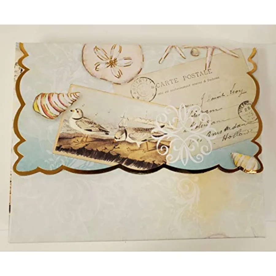 Tarjetas de notas de cartera en caja elegantes de la costa marina, perfectas para saludos con temática costera, con diseños artísticos y calidad superior