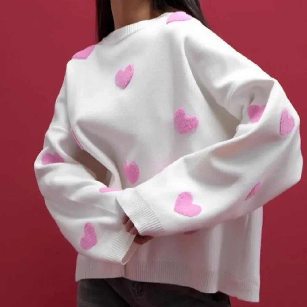 Maglione lavorato a maglia ricamato Love da donna, girocollo, ispessito, maniche lunghe, pullover ampio, autunno e inverno, nuovo