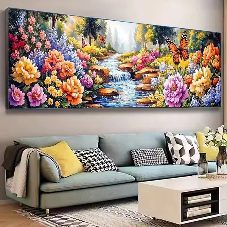 

Large 5D Diy Diamond Embroidery Colorful Wildflowers Peony Butterfly Diamond Painting 300x100 5D Rhinestone Mosaic Cross Stitch