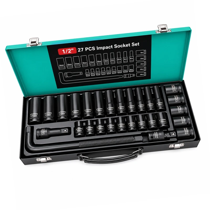 

15/24/27/35Pcs 1/2Inch Drive Impact Socket Set Pneumatic Wrench Socket Professional Automotive Repair Tool D2RD