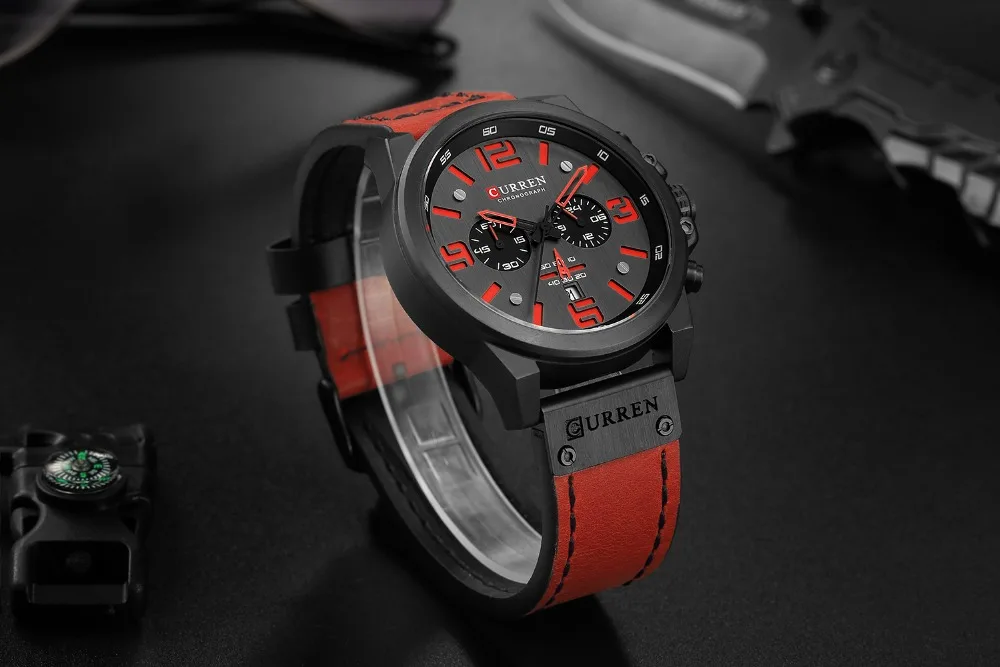 CURREN 8314 Herren Business-Armbanduhr mit Lederarmband, Wasserdicht mit Kalender, Lässige 6-Zeiger Quarzuhr – Detail 4
