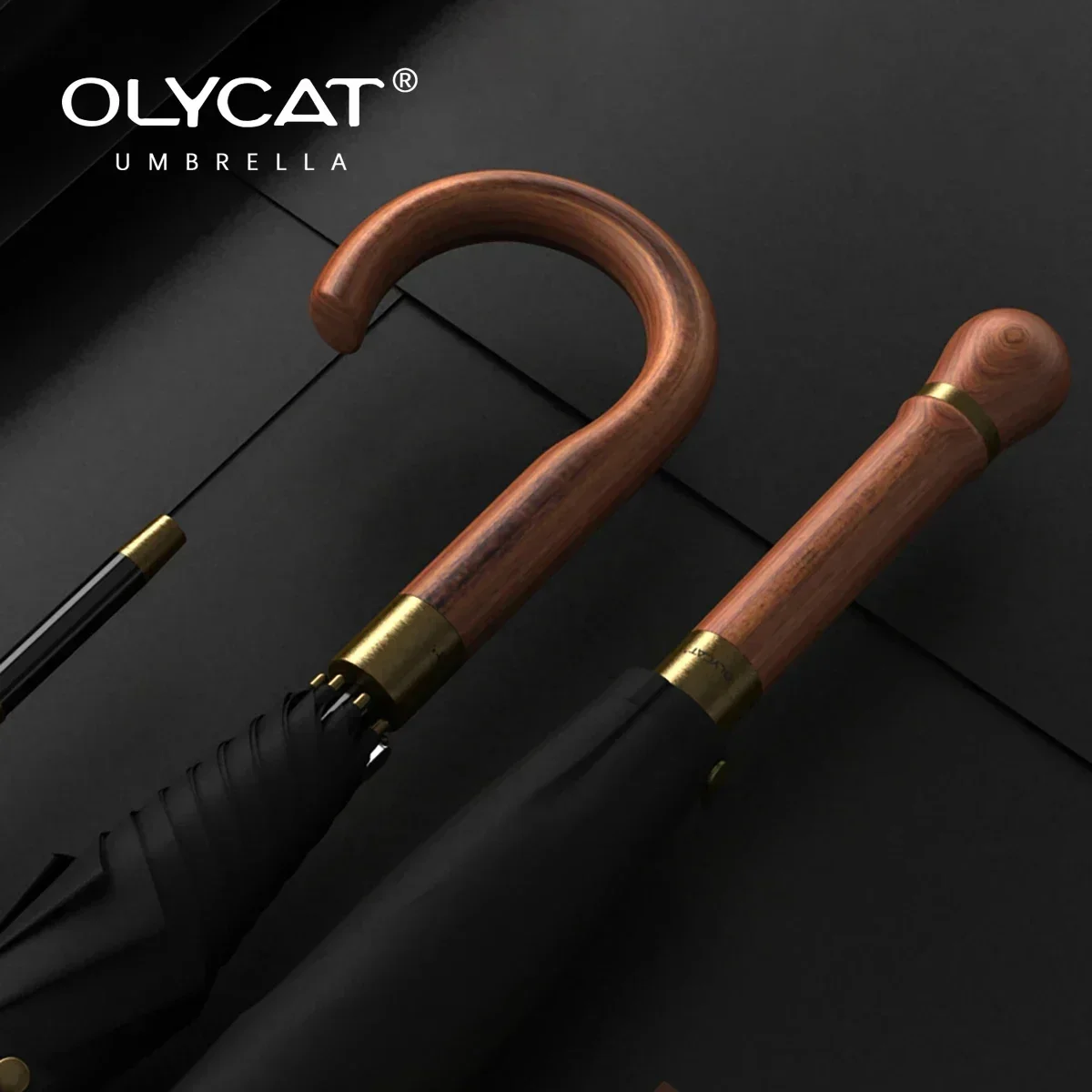 OLYCAT Business Long Umbrella Automatic Luxury Wooden Handle 8K Windproof Large Umbrellas Rain Outdooor Brand Umbrella Black Big