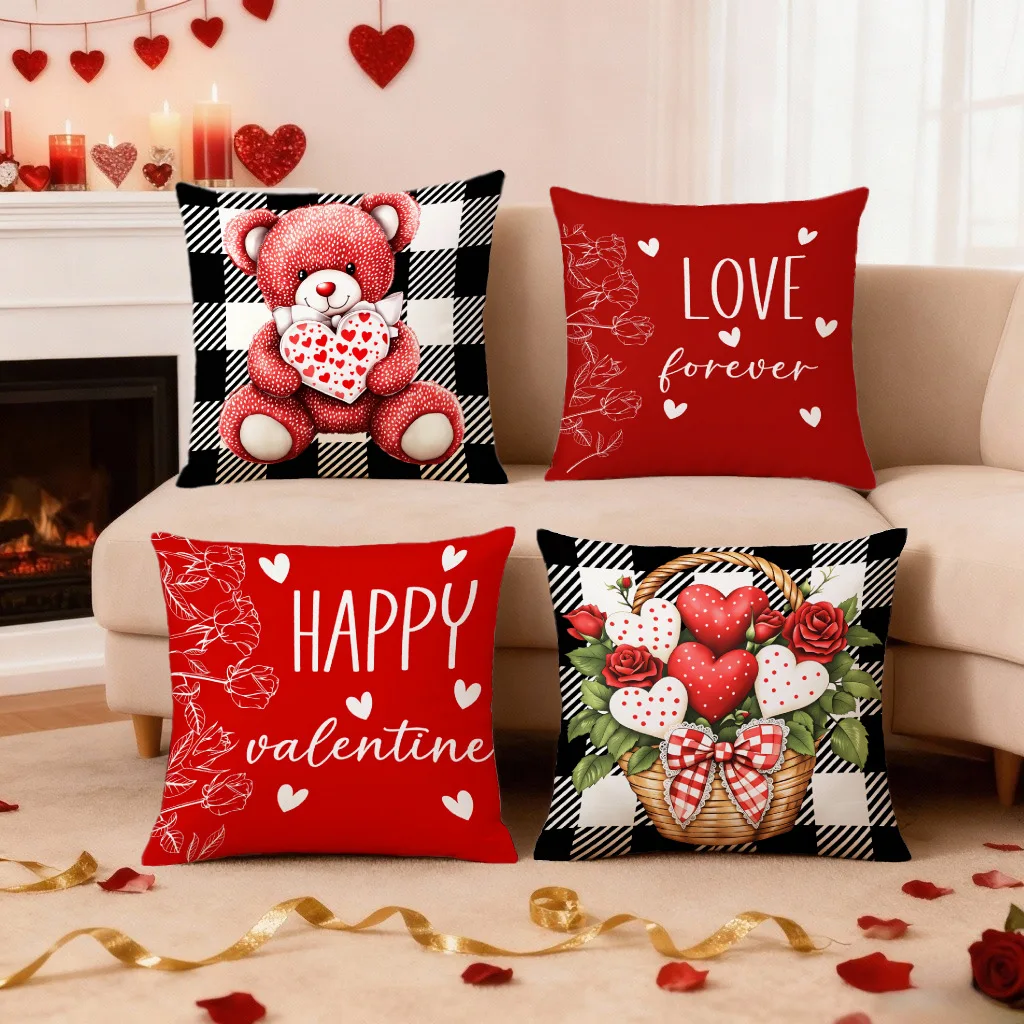VIKAMA Valentine's Day Red Cute Double-Sided Printed Home Decoration Bedroom Sofa Pillowcase Cushion Cover Without Inner Core