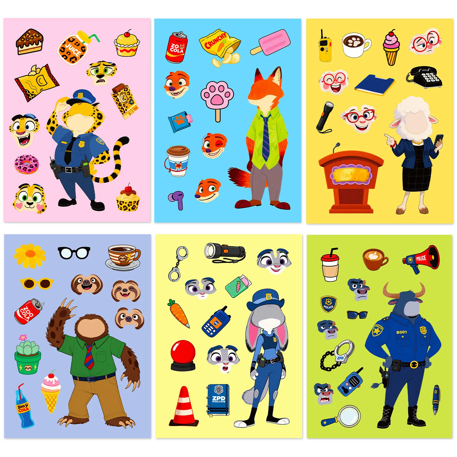 Naklejki Zootopia Królik Policjant Sly Fox Zmieniające Wyraz Twarzy Edukacyjne DIY Judy Nick dla Dzieci Wczesna Edukacja