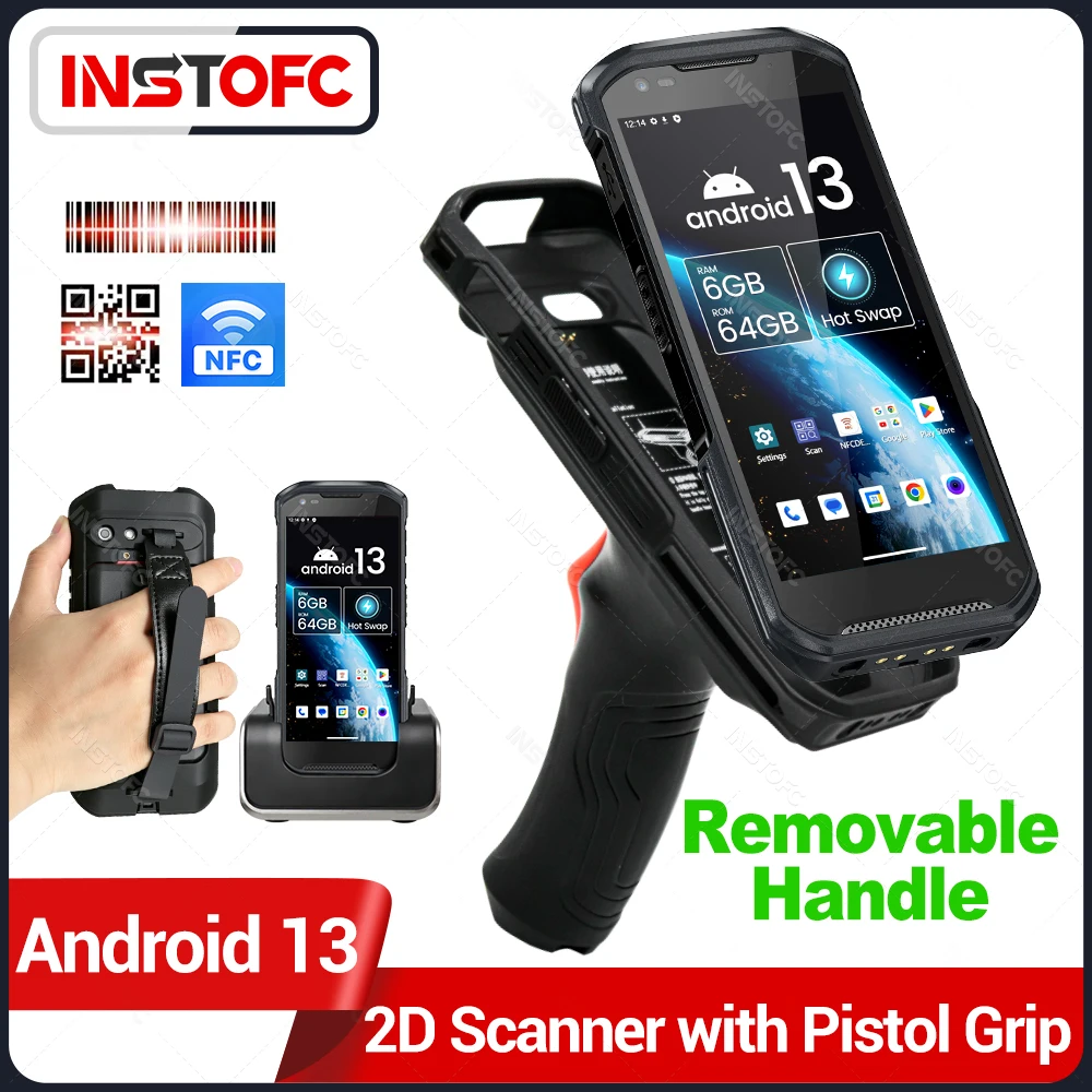 PDA Android 13 Handheld Terminal with Grip Barcode Scanner 1D 2D QR Portable Data Collector Terminal Device with WIFI 4G NFC