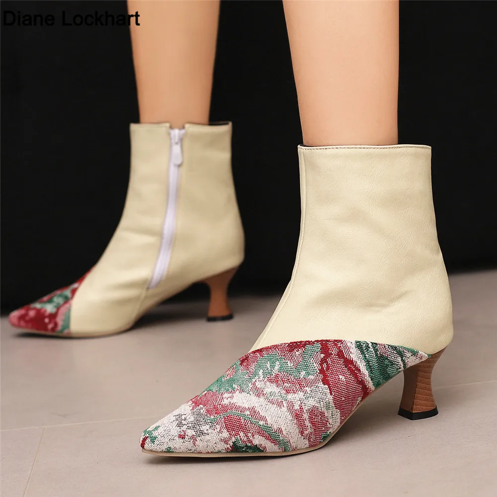 

Sexy Strange Thin Heel Splicing Chelsea Ankle Boots Women Autumn Winter Shoes Woman Pointed Toe High-Heeled Fashion Short Bootie