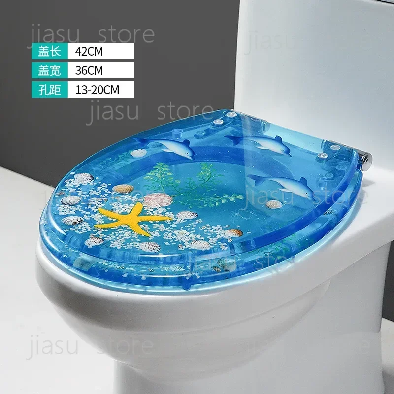 Beautiful Pattern Resin Toilet Seat Cover Stainless Steel Hinge Slow Close Mute Thickened U/V/O Universal