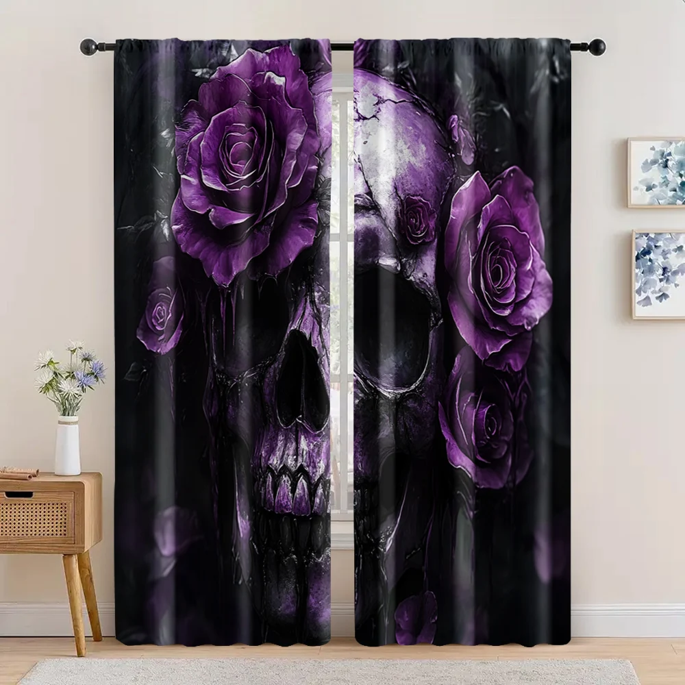 

2pc, Curtain Sugar Skull1 100% Polyester,Without Electricity Birthday Party Use for Holiday Decor