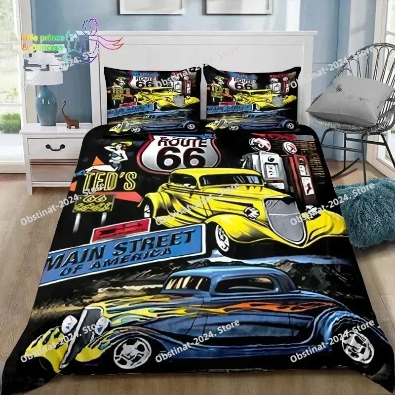 3D Historic American Route 66 Bedding Set Printed single Comforter Quilt Duvet Cover Pillow Case 3 Pieces Sets Kids Adult Size