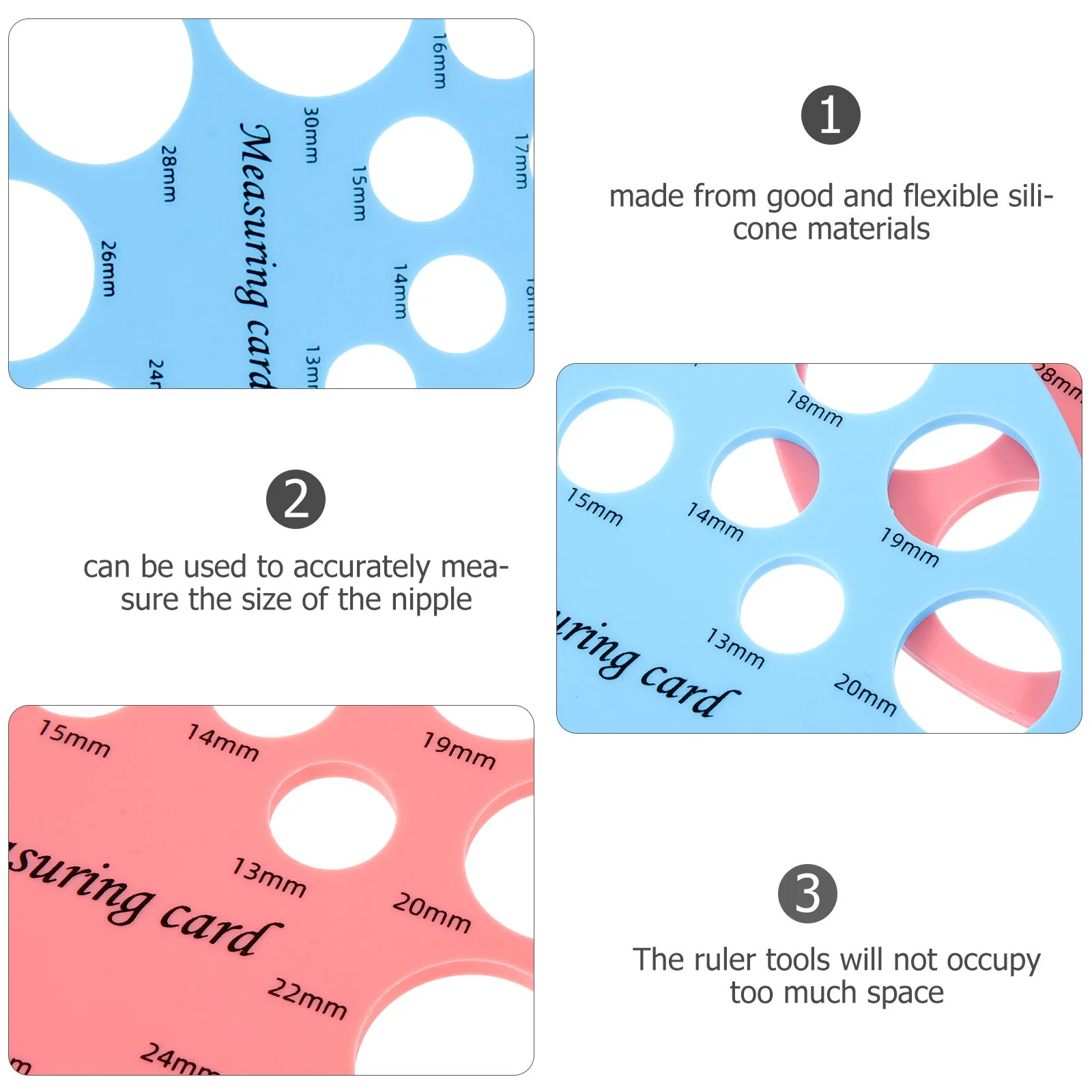 

2Pcs Sizer Silicone Measurement Tool for Flanges Breast Pink Round Blue Accurate Scale Practical Use