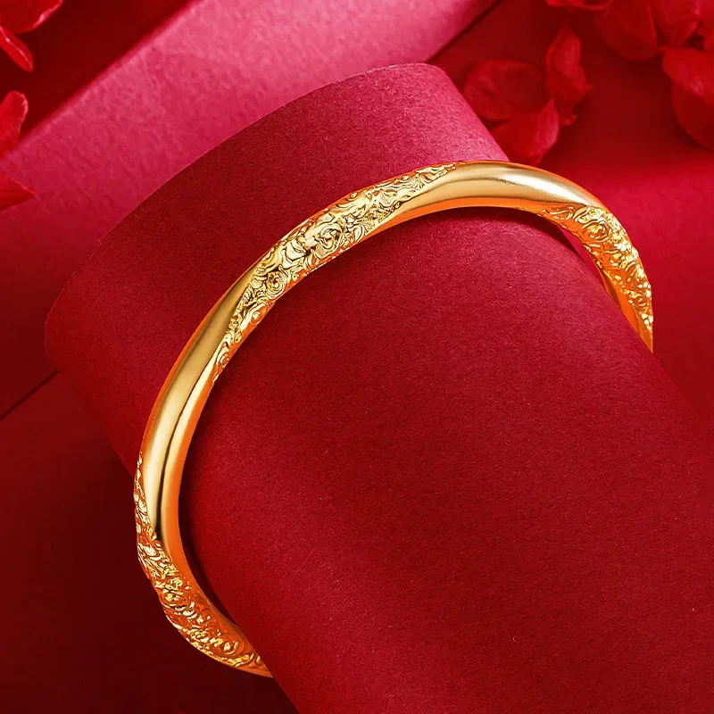 

9999 Real Gold 24K New Chinese Ancient Law Xiangyun Pattern Heritage Bracelet High-end Women's Xiangyun Plain Ring Bracelet