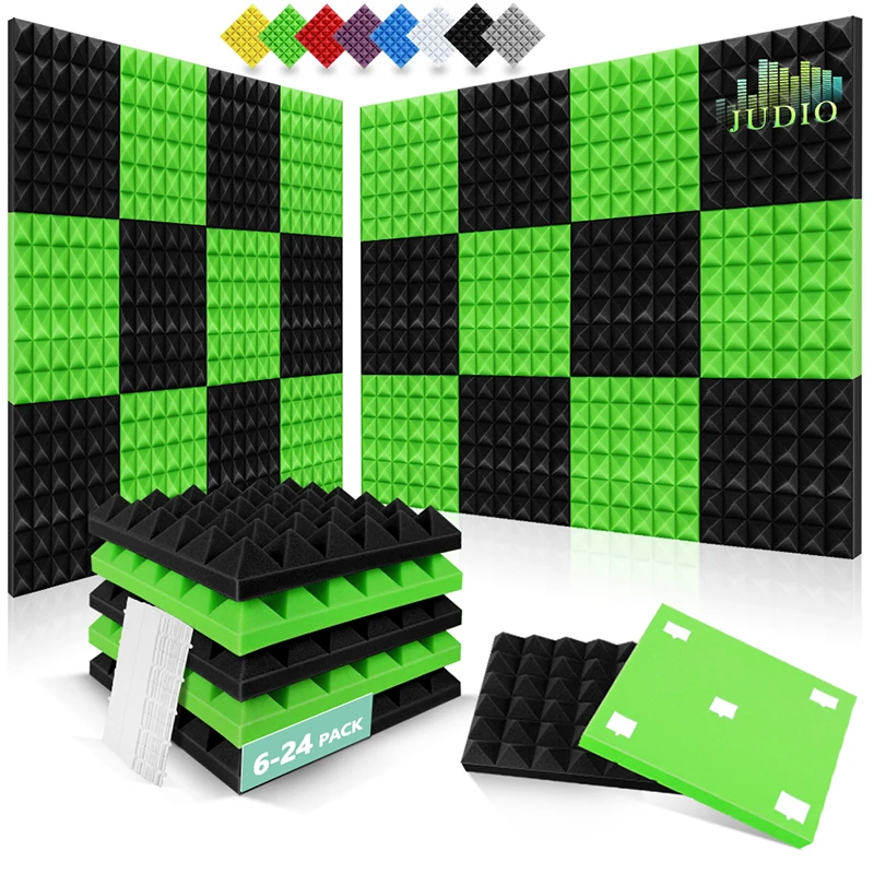 

Soundproof Foam Board 6/12/24 Pcs, Pyramid Acoustic Foam Panel, Studio Liner Soundproof Absorption Noise Eliminate Echoes