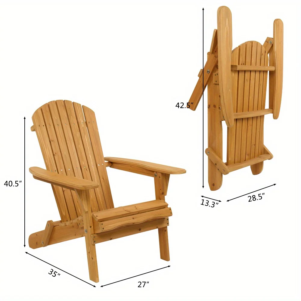 

Folding Wooden Adirondack Lounger Chair with Natural Wood Finish - Heavy-Duty Plastic-Filled Cushion & Sturdy Post Backrest