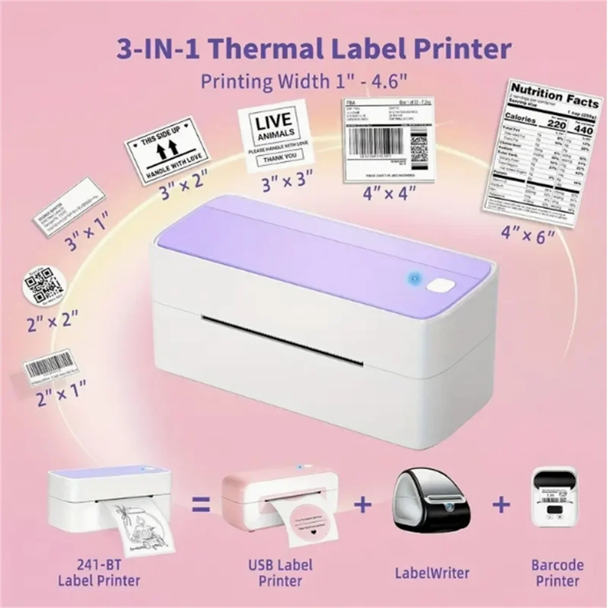 PHOMEMO 241BT purple small heating label printer 4x6 inch portable wireless wireless suitable for family office business use