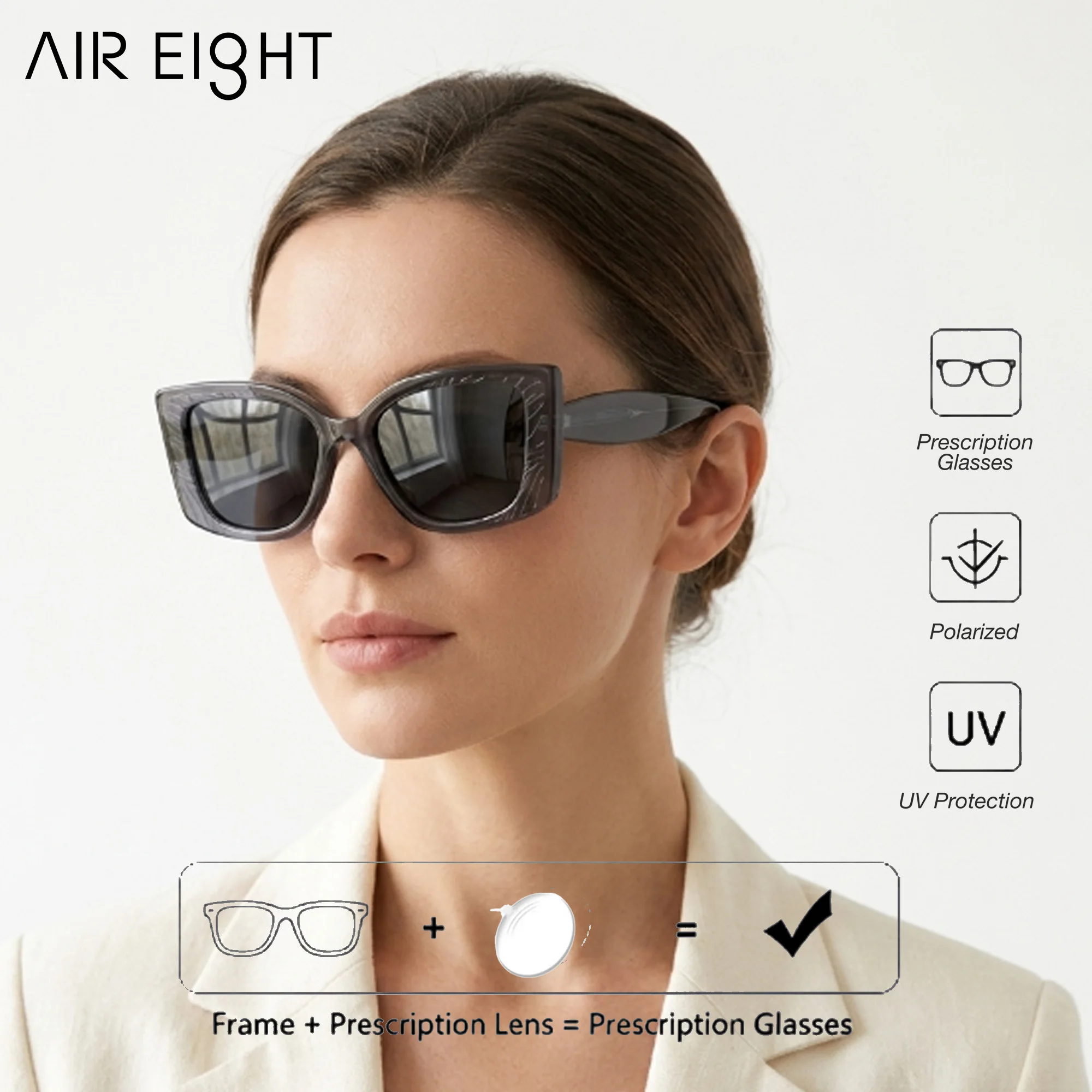 AIR EIGHT L Size Oversized Cat Eye Acetate For Female Prescription Sunglasses Optical Lenses Blue Light Filter Elegant Eyewear